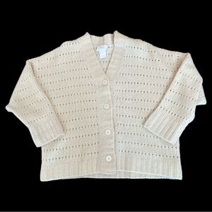 Sundays We Are Sundays Cream Button-Up Cardigan Soft Wool L Pointelle Stitch